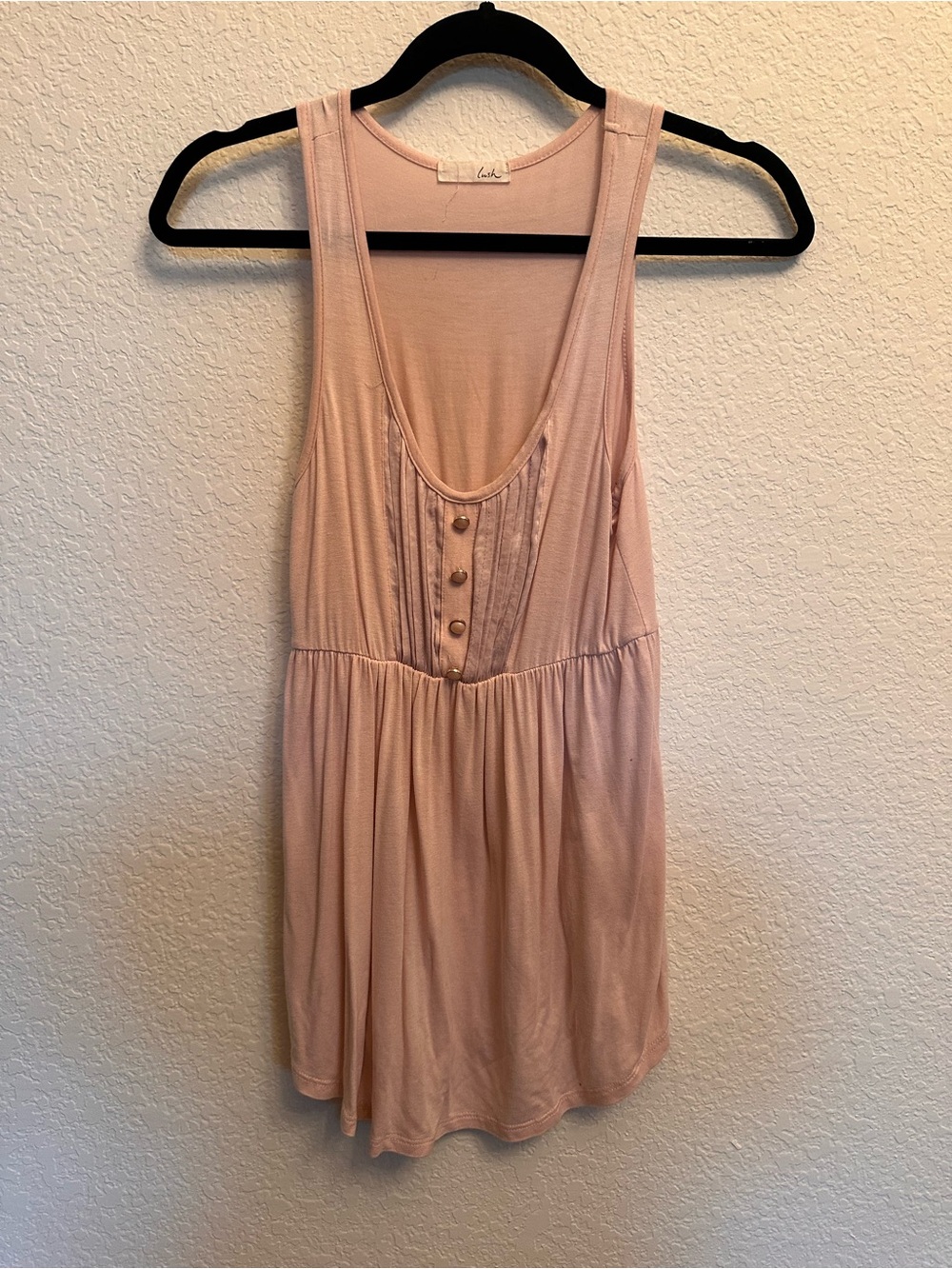 Lush Light Pink Scoop-Neck Tank with Front Buttons